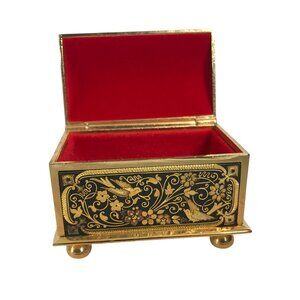 1960 Toledo Damascene Hinged Gold Gilded Plated Trinket Box Original Box